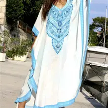 Новинка размера плюс женская летняя пляжная одежда Кафтан Макси платье хлопок туника богемное с принтом рукав летучая мышь длинное платье саронг N773