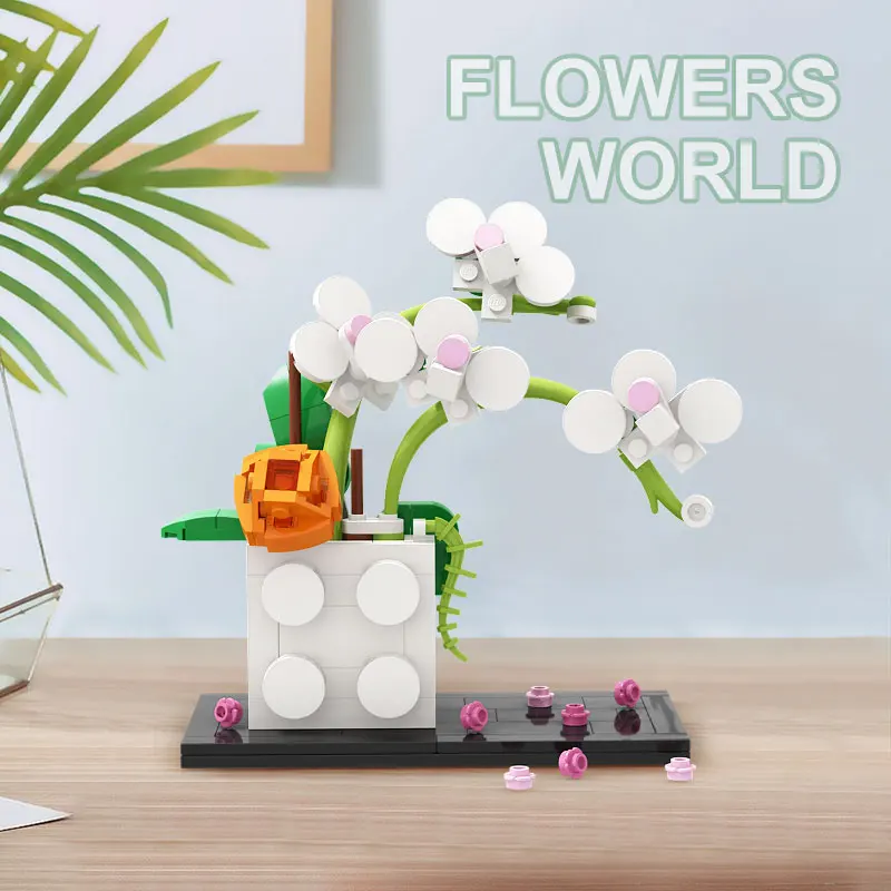 Пятно MOC цветок растение имитация цветов Cattleya Queen-Phalaenopsis садовое в горшке детский