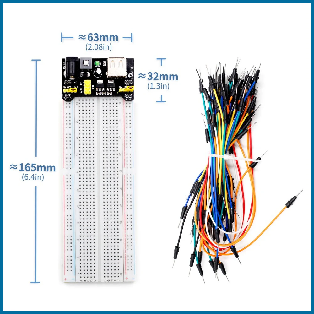 S ROBOT MB102 Power Supply Module 3.3V 5V+Breadboard Board 830 Point+65PCS Jumper Cable EC4