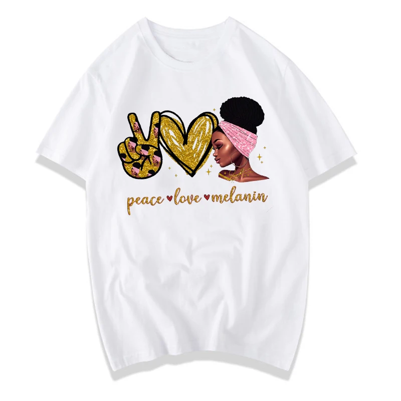 

Peace Love Melanin BLM Queen With Puerto Rico Flag Wrap Aesthetic Women T Shirt