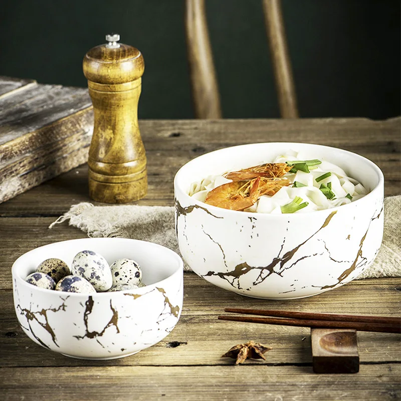 

Marble Ceramic Bowl Home Tableware Set Nordic Style Porcelain Breakfast Rice Dinner Noodle Soup Round Bowls