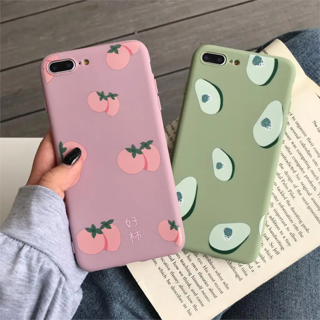 

Forapple iphone 11 phone case Avocado persimmon catton for Phone X XR XS MAX 6 7 8 plus 6s for Apple soft Silicone
