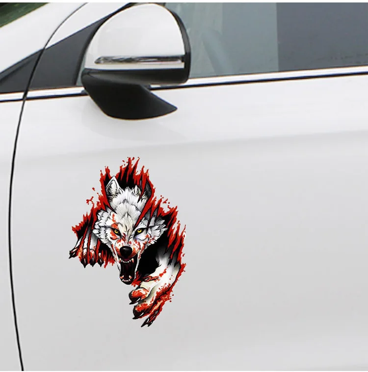 Car Personality 3D Realistic Wolf Head Hood Car Body Car Door Body Decorative Stickers Car Stickers Anime Car Accessories