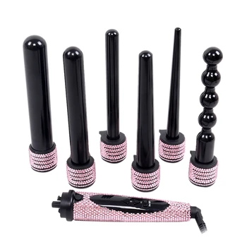 

Crystal 6 in 1 Hair Curling Iron Diamond Hair Curler Wand Set Ceramic Interchangeable Barrels Bling Hair Styling Hot Tool