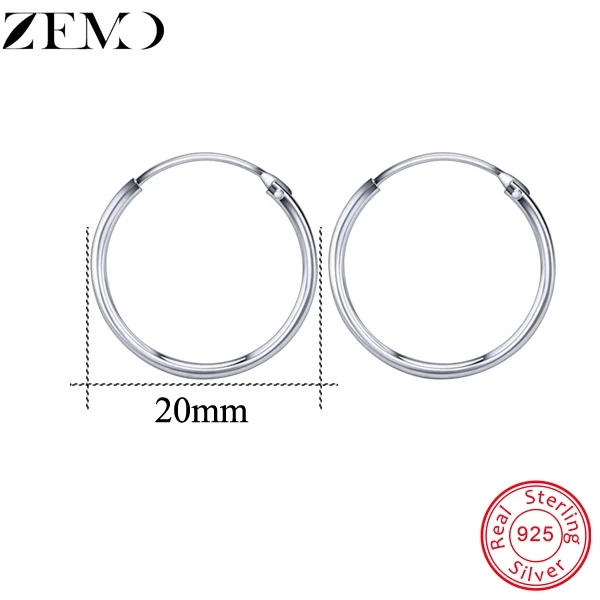 hoop earrings 20mm ZEMO, 12-25 мм, Настоящее 925 пробы, серебряные серьги-кольца для женщин, круглые серьги для пирсинга, ювелирные изделия, аксессуары для женщин - Окраска металла: hoop earrings 20mm