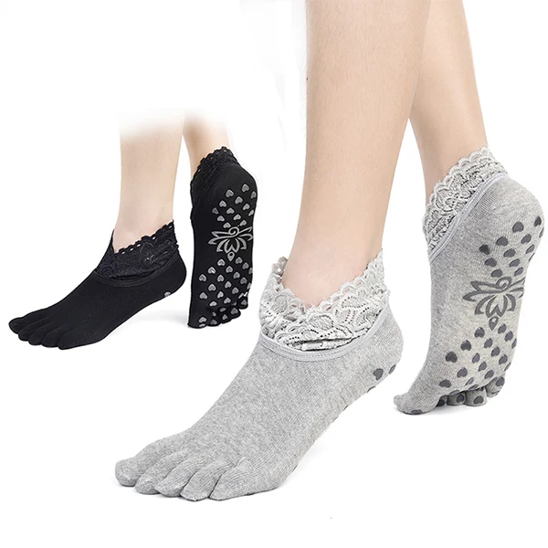 five toe sock Soumit/2 пары носков с пятью пальцами и пальцами Хлопковые женские носки до щиколотки Нескользящие женские кружевные носки в горошек - Цвет: five toe sock