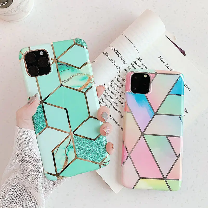 Lovebay Геометрическая мраморная текстура чехол для iPhone 7 8 6 6s Plus X XR XS Max 11 Pro чехлы для телефонов покрытие мягкий IMD задняя крышка