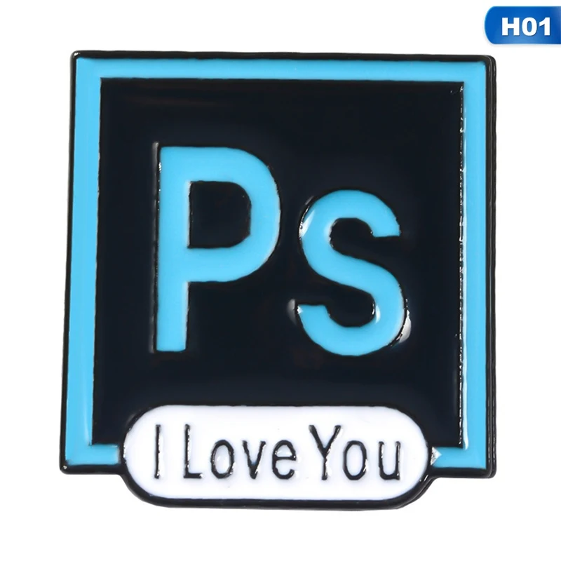 H01 PS AI Au эмалированные булавки I Love You Photoshop Illustrator значок на заказ Пастельная брошь джинсовая рубашка лацкан булавка дизайнерский ювелирный подарок - Окраска металла: H01