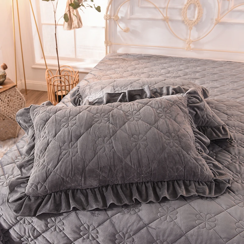 Queen King size 1/3 шт Двухслойное покрывало наволочка Комплект постельного белья сплошной цвет стеганое одеяло застежки для простыни покрывало# a