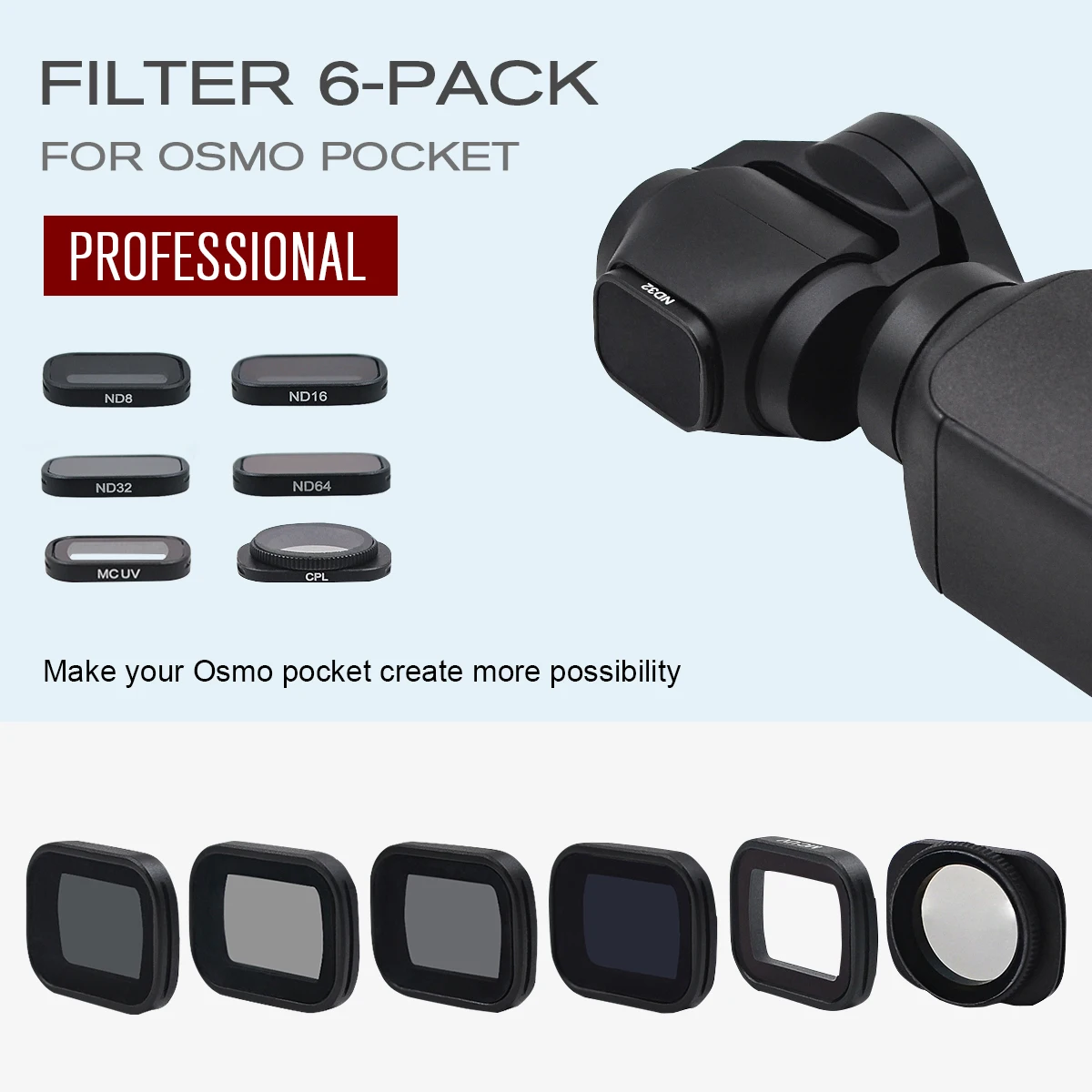 Filter Kit for DJI OSMO POCKET 2 Handheld Gimbal Camera Lens Filter for DJI Osmo Pocket ND Filter MCUV CPL ND64-PL ND32-PL ND4 8