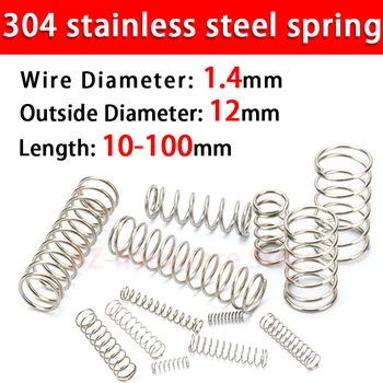 

304 stainless steel compression spring return spring steel Wire Diameter 1.4mm outside diameter 12mm pressure spring 5/10 Pcs