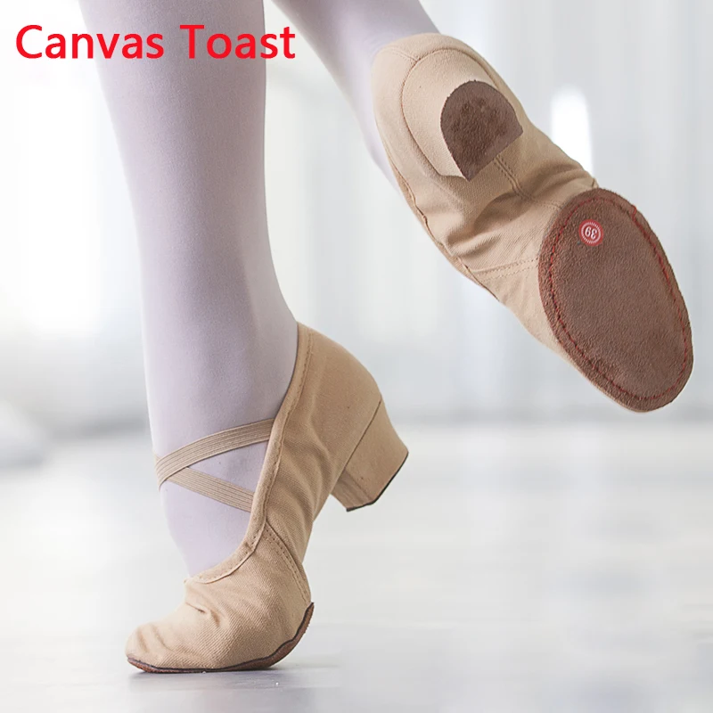 Canvas Toast Балетки из натуральной кожи; женская обувь для танцев на среднем каблуке; обувь для джазовых танцев; обувь для занятий йогой; обувь для учителя; обувь для детей и взрослых - Color: Canvas Toast