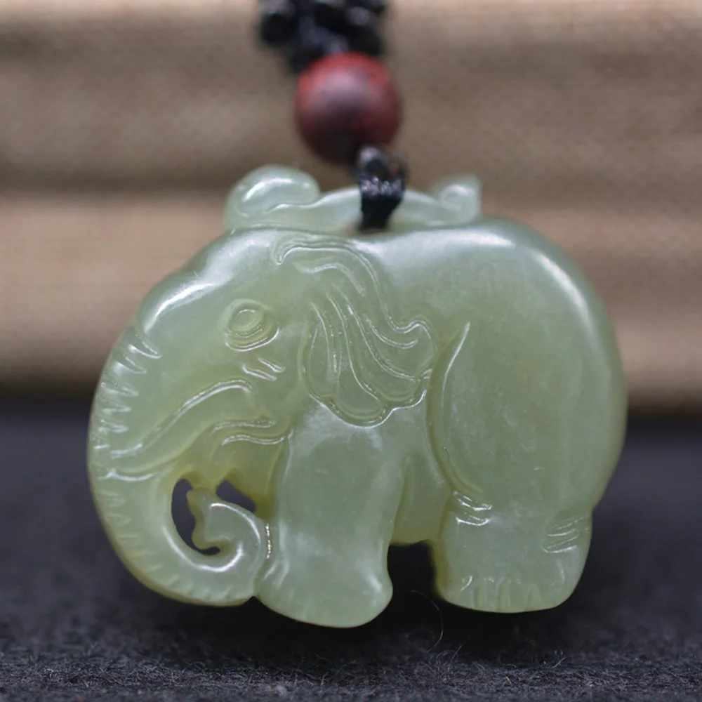 Прямая HeTian Jade двухсторонняя гравировка слон кулон ожерелье с цепочкой для мужчин женщин подарок