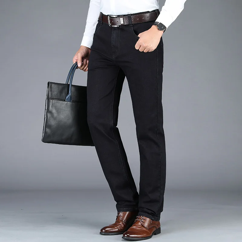 80% OFF High quality Stretch men's jeans trousers business casual loose straight High waist classic work clothing fashion Large size