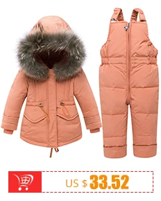 Детская куртка на утином пуху для девочек, плотные теплые топы с меховым воротником+ зимние комбинезоны для маленьких мальчиков 1-3 лет, комплект детской одежды, зимний комбинезон