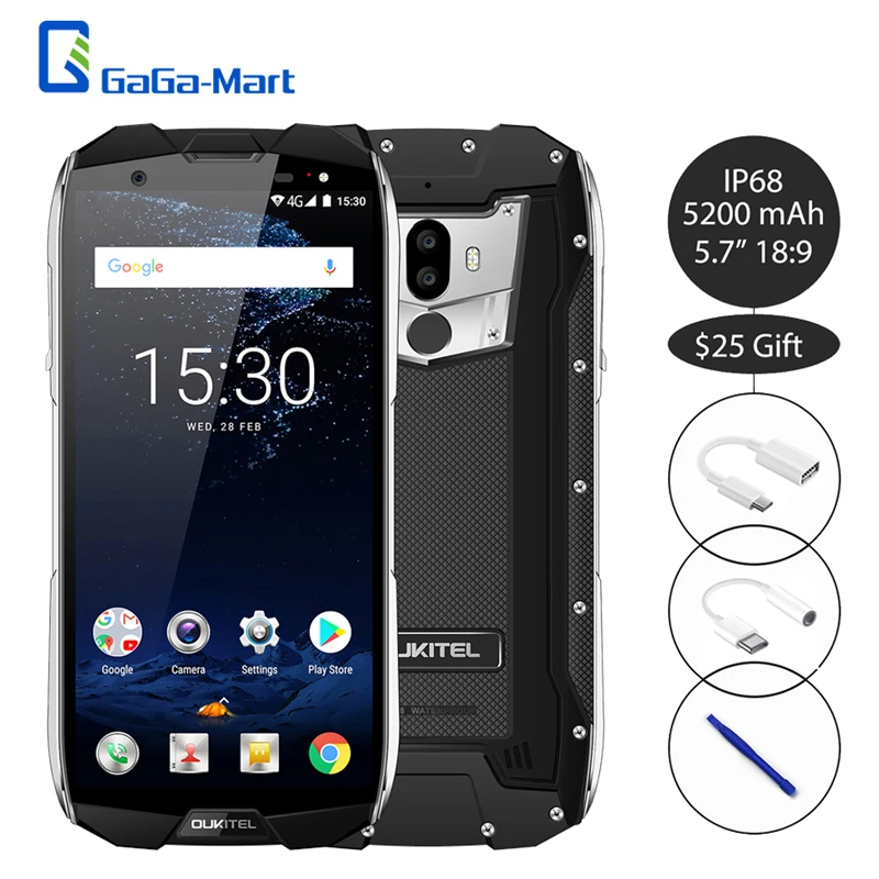 

OUKITEL WP5000 4G IP68 Mobile Phone 5200mAh Helio P25 Octa-core 2.5GHz 5.7"18:9 HD+ Display 6GB +64GB 16MP+5MP Rugged Phone