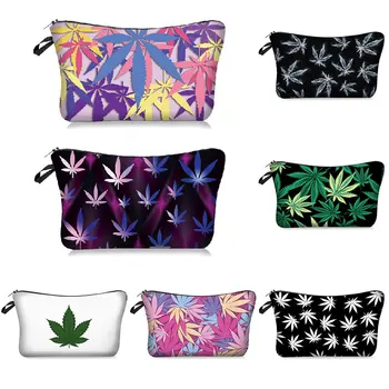 

Fashion Green Leaves Printing Small Makeup Bag Bags For Travel organizer Weed Pattern Cute Makeup Bags For Women Cosmetic Pouch
