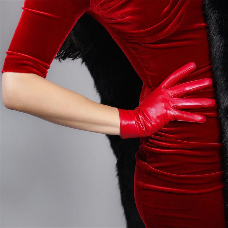 25 см женские перчатки из натуральной кожи короткие козья кожа тонкий бархат выстроились серый S00193-SH