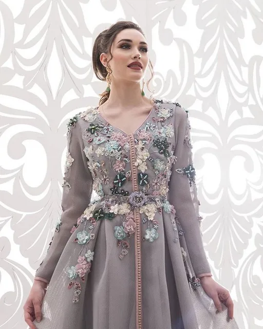 LORIE Long Evening Dresses 2021 Charming 3D Flowers Dubai Moroccan Kaftan Vestido De Fiesta De Boda Formal Robes De Soirée 3