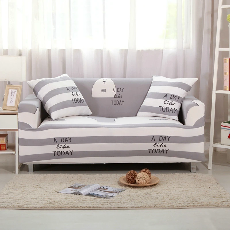Серый полосатый диван, чехлы с эластичным принтом, плотно обертывающиеся Чехлы, все включено, протектор, полиэстер, Loveseat, диванное полотенце - Цвет: 1