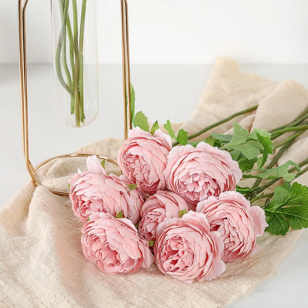 Artificial Fake Roses Flannel Flower Bridal Bouquet Beautiful Lifelike Flowers Wedding Party Home Background Desk Decoration | Дом и сад