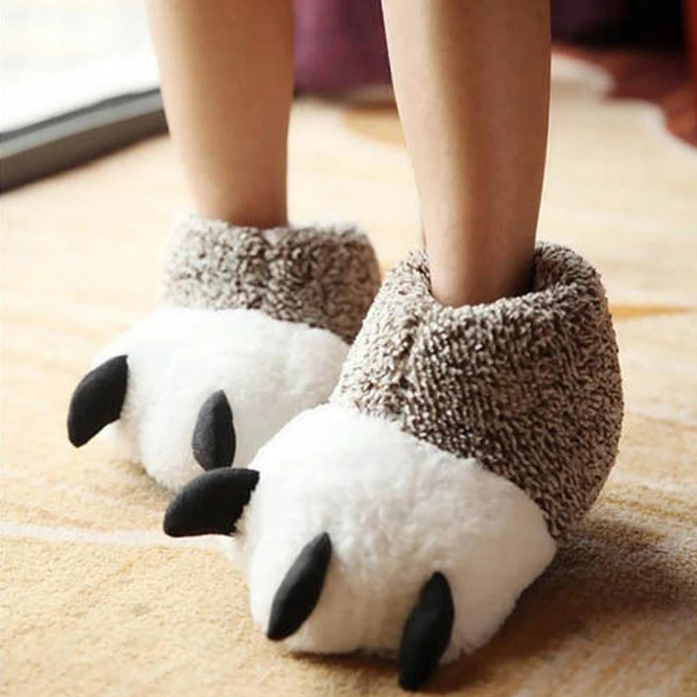 

2019 NEW Unisex Lovely Cartoon Bear Claws Non-slip Slippers Shape Winter Warm Plush Slippers Shoes Men Women Home Bath Slipper