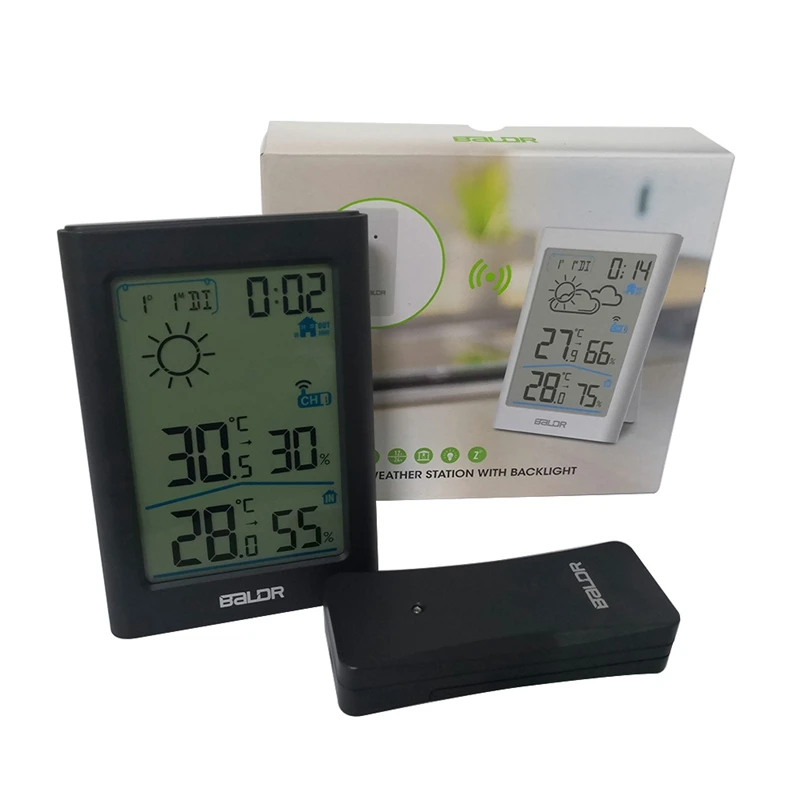 Baldr Digital Weather Station Color LCD Display Wireless Thermometer  Hygrometer Forecast Sensor Calendar RCC Wall Alarm Clock - AliExpress