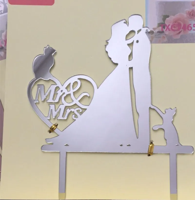 Черный акриловый поцелуй жениха и невесты с 2 кошками свадебный торт Топпер Mr& Mrs топперы для украшения свадьбы