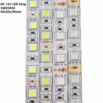 1M 2M 3M 5M 5050 LED 스트립 조명 60LED/미터 입력 12V 안전 테이프 BSOD DIY 화이트 레드 블루 그린 RGB 유연한 Led 라인 3M 스티커