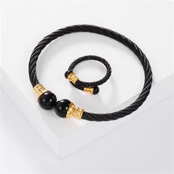 

Hot Men Titanium Steel Numeral Bracelet & Ring Sets Hip Hop Punk Bangles Sets Pulseira Bileklik Luxury Ball Bracelet Jewelry