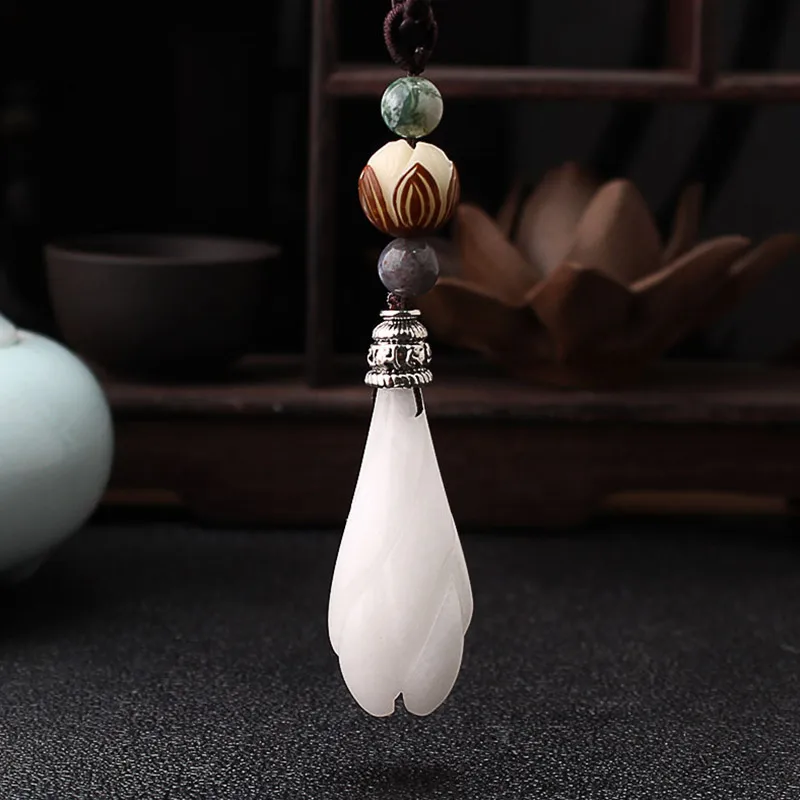

Magnolia Flower Crystal Necklace Pendants Sweater Chain Long Necklace Ethnic Jewelry Gifts for Women Accessories