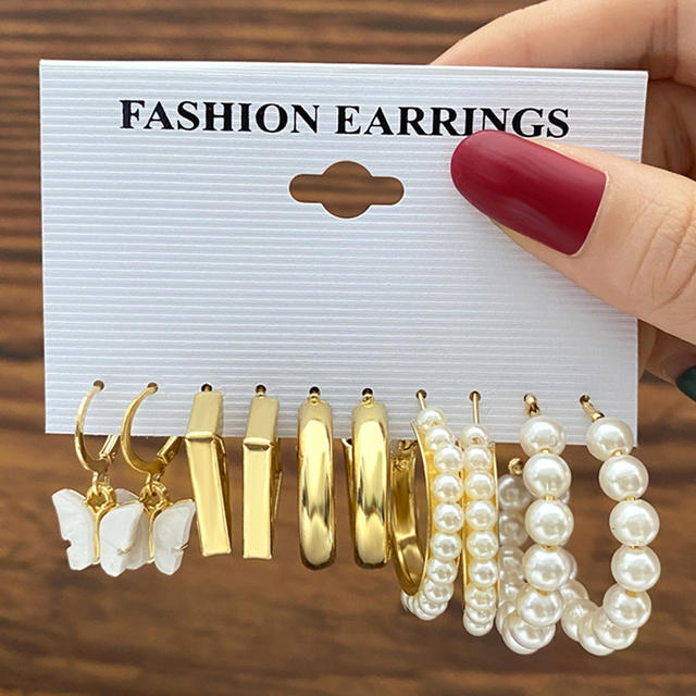 Bohemian Colorful Resin Acrylic Hoop Earrings Set For Women Trendy Gold Color Pearl Hoop Earrings Brincos Party Jewelry