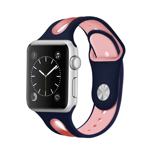Спортивный ремешок для часов для apple watch 4 5 Группа 44 мм 40 мм apple watch, ремешок 42 мм, 38 мм, версия наручных часов iwatch серии 5/4/3/2/1 силиконовый ремешок для часов браслет - Цвет ремешка: blue pink