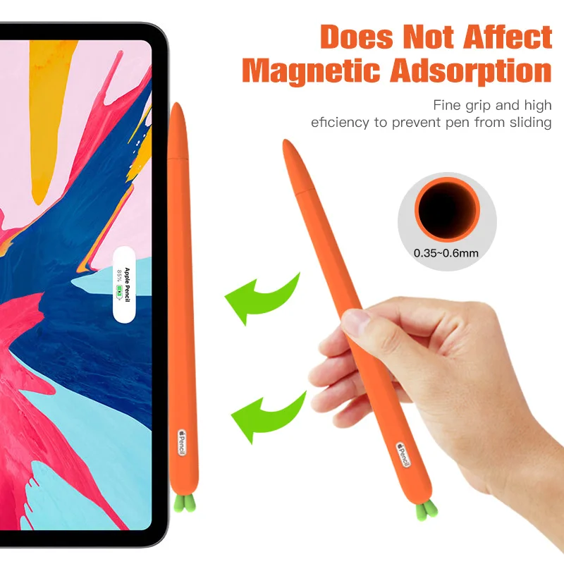 Estuches de silicona para lápices, funda protectora con dibujos animados de zanahoria para lápiz Apple 1 y 2, antipérdida, tapa de silicona para ipad ► Foto 2/6