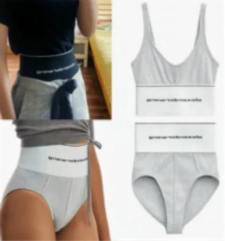 

AAW091 Fashion Classic Brand design Women High Waist Correct Letter Logo Sports Panties Briefs Shorts + Sports Vest Singlet A2