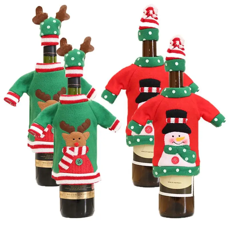 6pcs Unique Christmas Wine Bottle Cover Decorative Wine Champagne Cover Table Accessories for Home Party