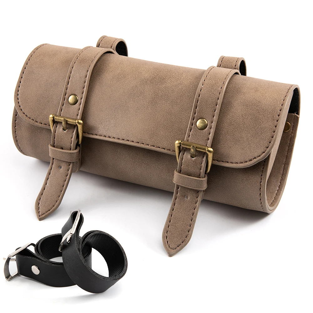 Motorcycle Saddlebag Leather Saddle Luggage PU Bags Front Fork Tool Bag
