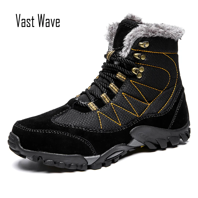 

Vastwave Plus Size Unisex Men Winter Boots fur Warm Women Snow Boots Waterproof Lace-Up Men's Ankle Boot Male Hiking Shoes