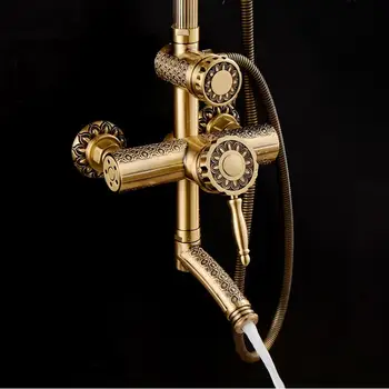 

Vidric Carved Shower Faucets Luxury Bath Shower Sets Bathroom Wall Mounted Hand Held Antique Brass Shower Head Kit Shower Faucet