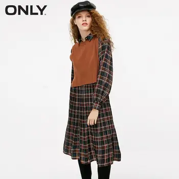 

ONLY Women's Two-piece Checked Long-sleeved Pleated Dress | 119107567