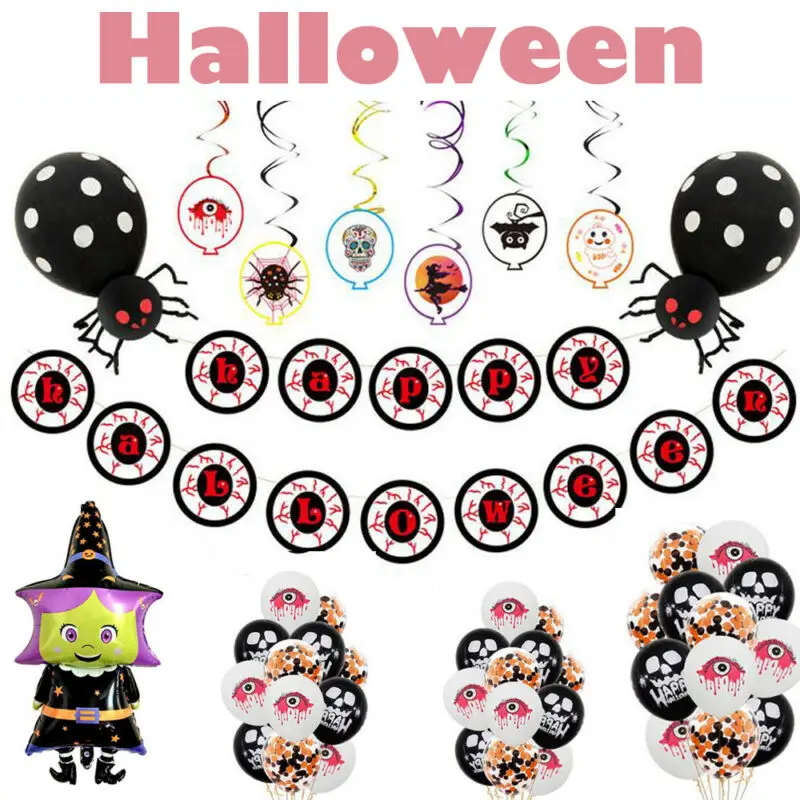 

New Horror Eyes Foil Balloon Halloween Black Foil Witch Letter Balloon Banner Kit Kids Party Decorations