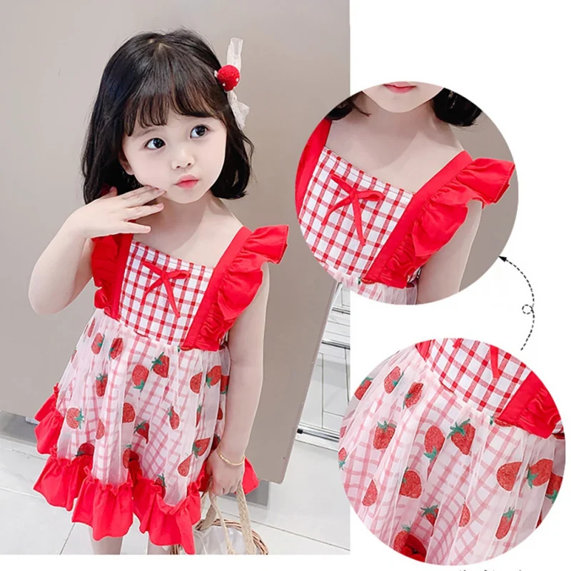 

1Fashion Summer Girl Dress Ruffles Children Dress Kids Dresses for Red Girls Cute Strawberry Girls Dress