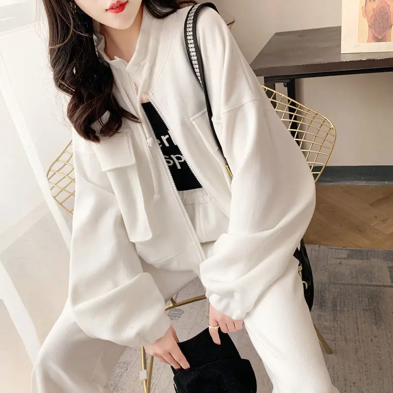 Spring and Autumn New Solid Color Woman Fashion Outfits Casual Sweatshirts and Trousers Suits Sportswear