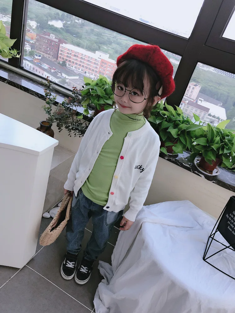 

2019 Autumn New Style Girls Cute Lettered Pattern Sweater Triamcinolone Crew Neck Cardigan Tops G1019