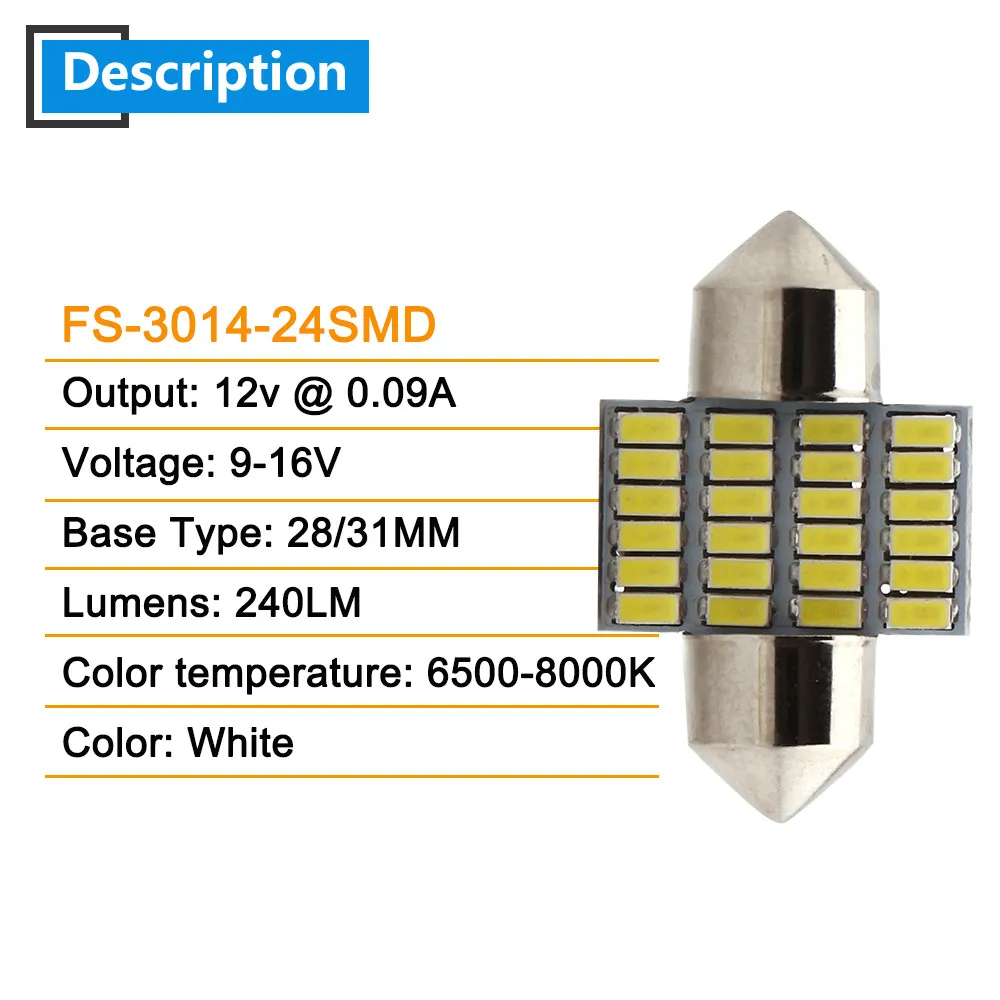 30X Белый 28 мм 31 мм 12 в 3014 24 SMD фестонная лампа Автомобильный светодиодный светильник Авто купольные лампы паштет номер светильник для чтения