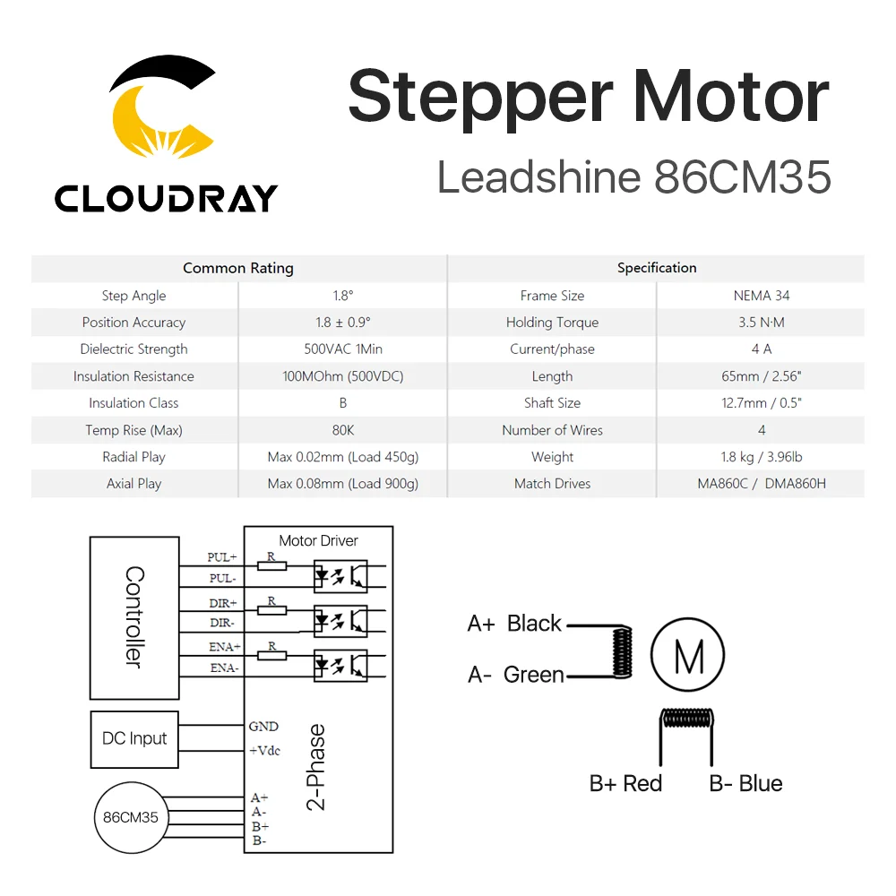 Шаговый двигатель Leadshine Nema 34 86 мм 3 фазы 350 нм 4 а 6 проводной кабель для 3D принтера CNC