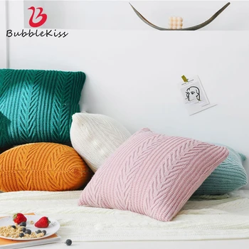 

Bubble Kiss Solid Color Knitted Throw Pillow Cover Anti-Pilling Home Bedding Pillow Case Portable Car Trave Cushion Pillowcase