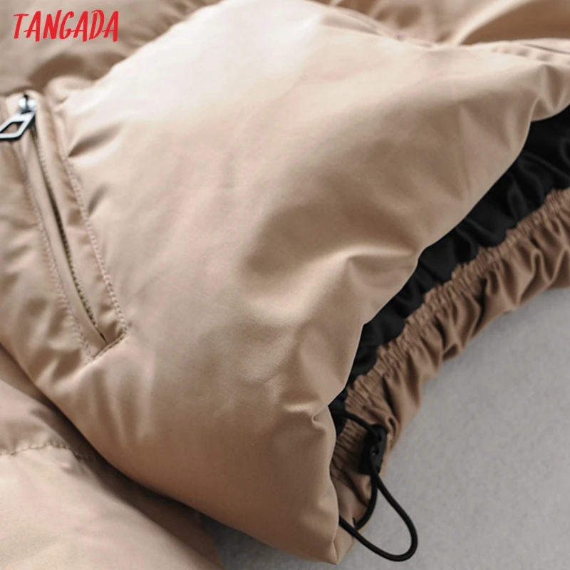Tangada Women Solid Khaki Oversize Parkas Thick Winter Zipper Pockets Female Warm Elegant Coat Jacket 6A120