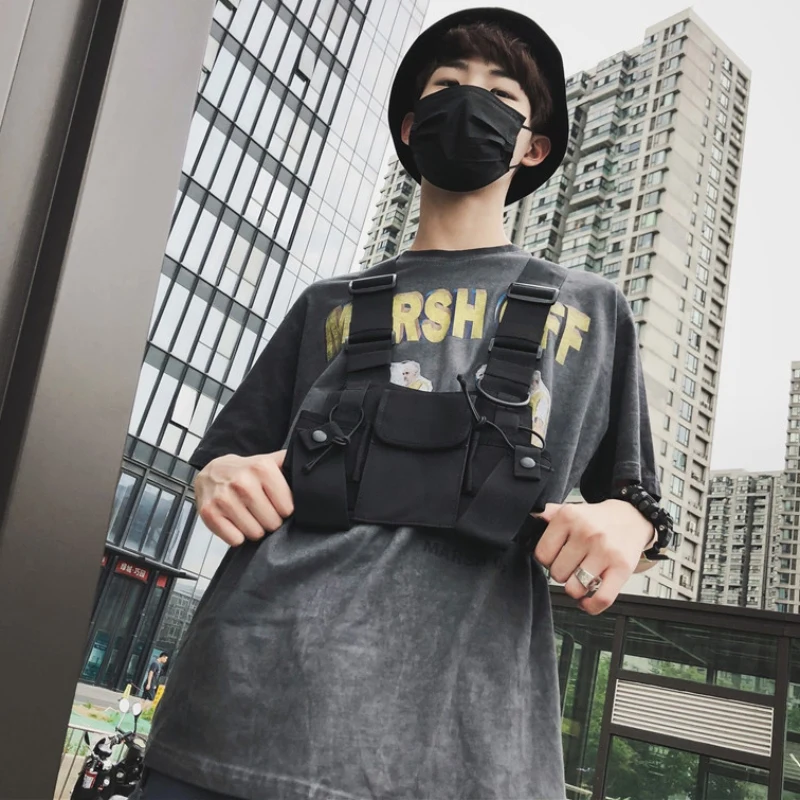 Unisex Chest Bag Travel Backpack Hip Hop Streetwear Multi-Function Tactical Harness Chest Adjustable Waist Bag