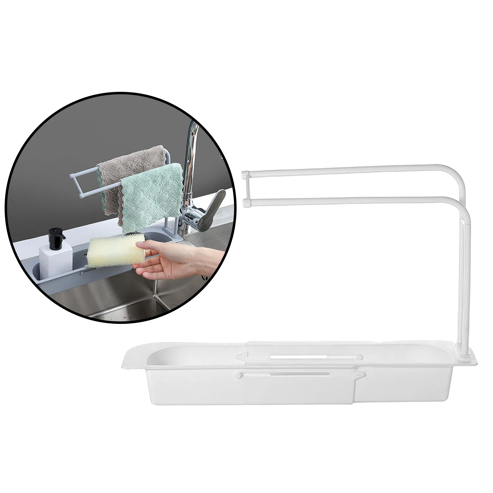 Telescopic Sink Drain Basket Dish Cloth Rack Shelf Kitchen Organizer Plastic PP